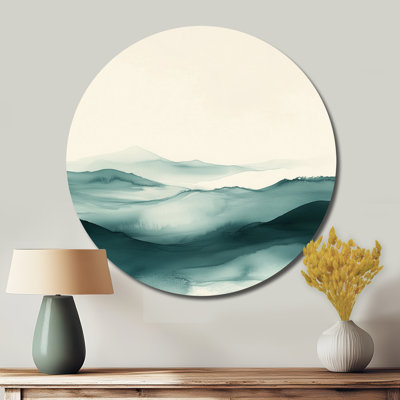 Watercolor Mountain Calming Wood - Mountains Round Metal Wall Decor