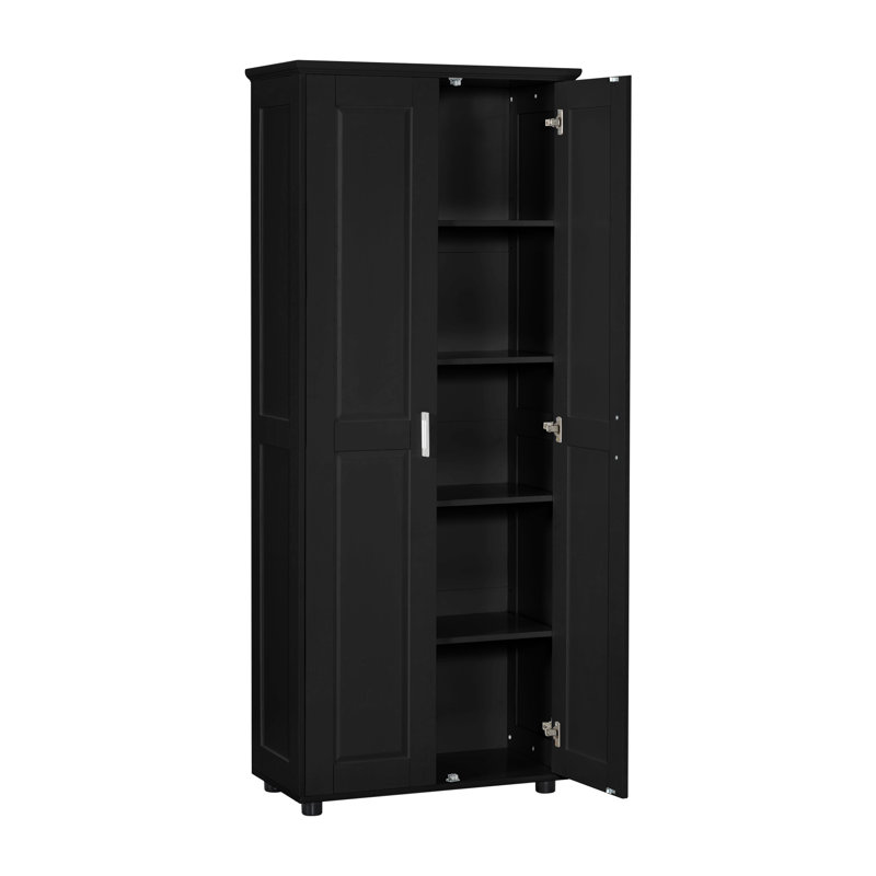 Armoire de rangement noire pour salle de bain avec tablette réglable - Armoire de bureau à deux portes en panneau de fibres à densité moyenne avec dispositif anti-basculement, finition imperméable