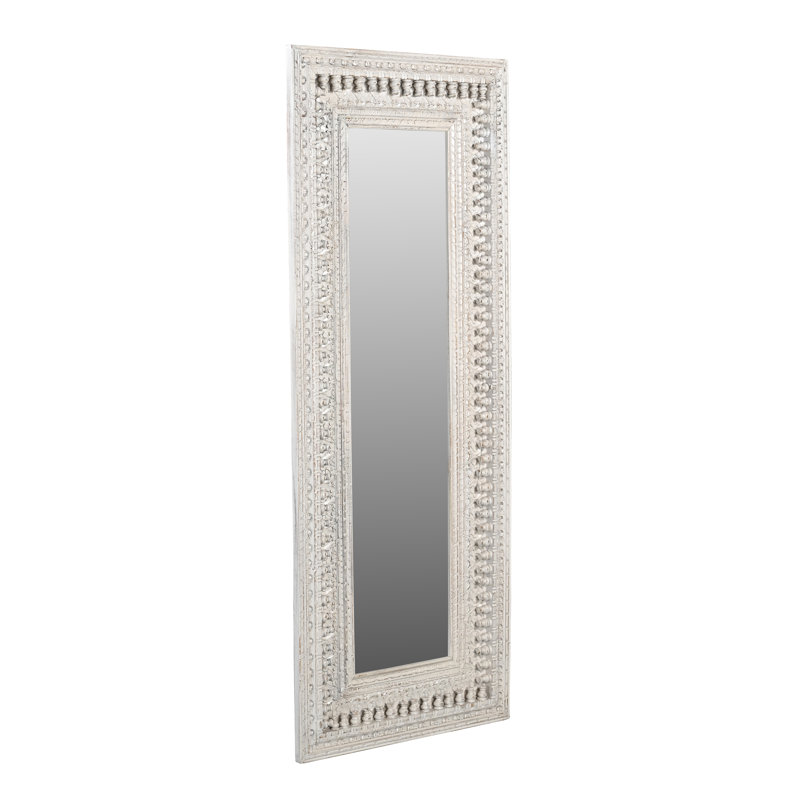 Ayla Mirror In Distressed White Finished Traditional Handcarved Solid Wood