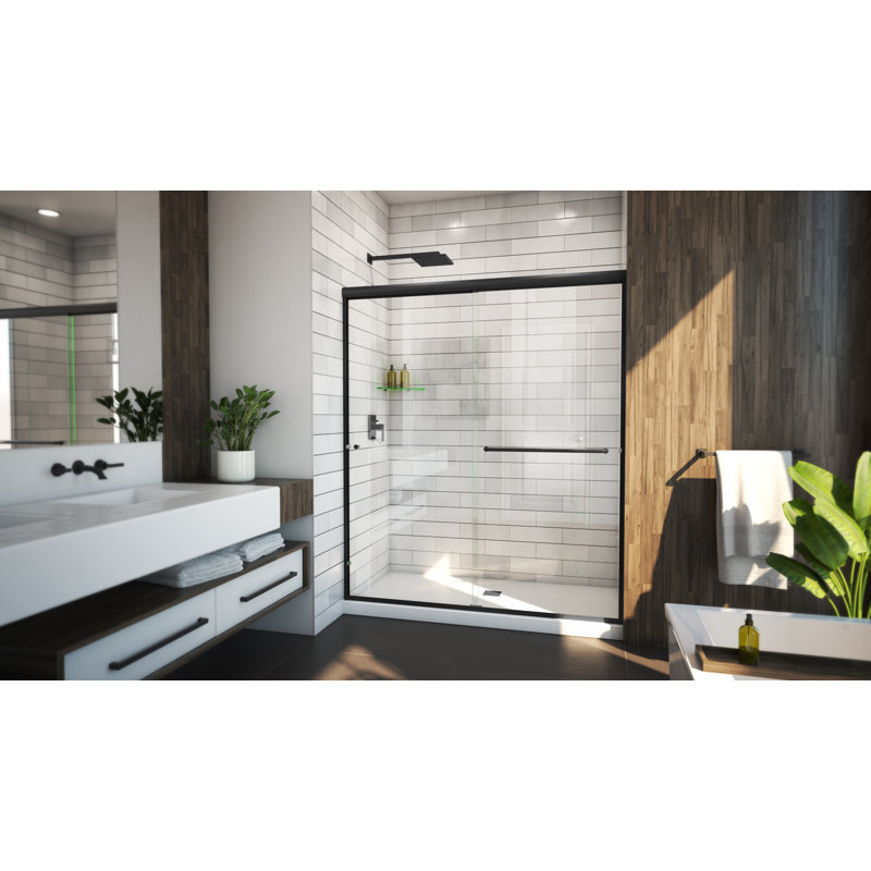 Leser - W x 70.375'' H Bypass Door Semi-Frameless Shower Door with, Clear, Left Opening, Matte Black