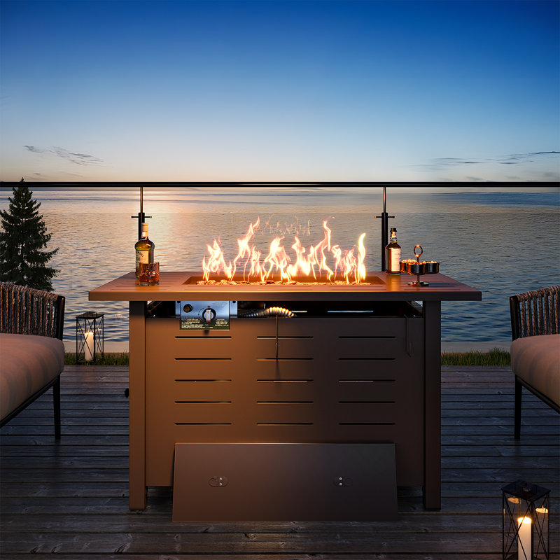 Jalice Steel Propane Outdoor Fire Pit Table, Brun