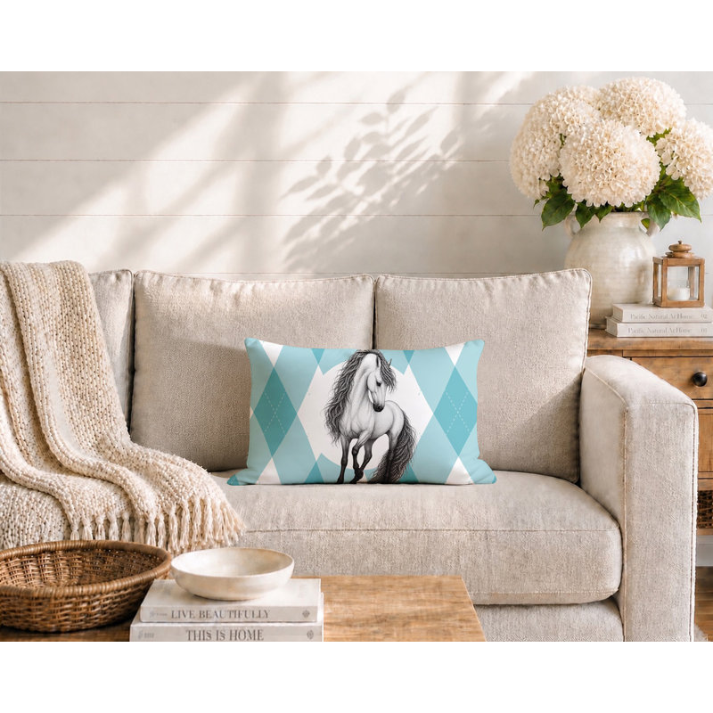 Coussin réversible Horse, 25 x 18, Teal