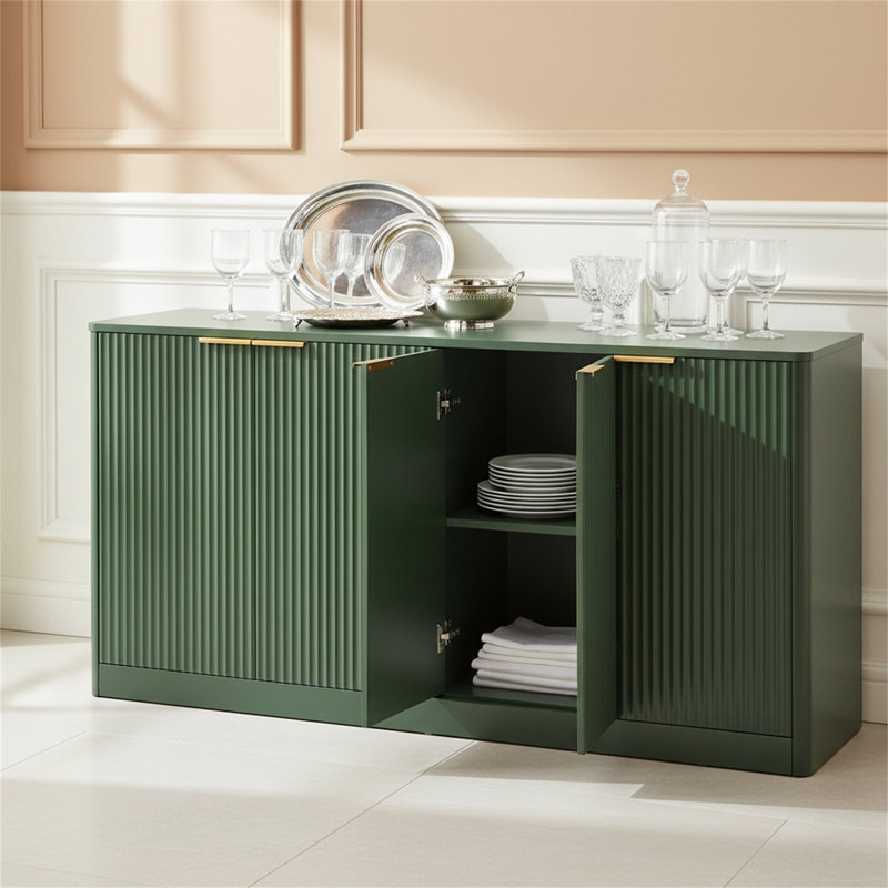 Armoire à couverts 4 portes verte avec fonction de rangement, convenant à la cuisine / chambre / salon
