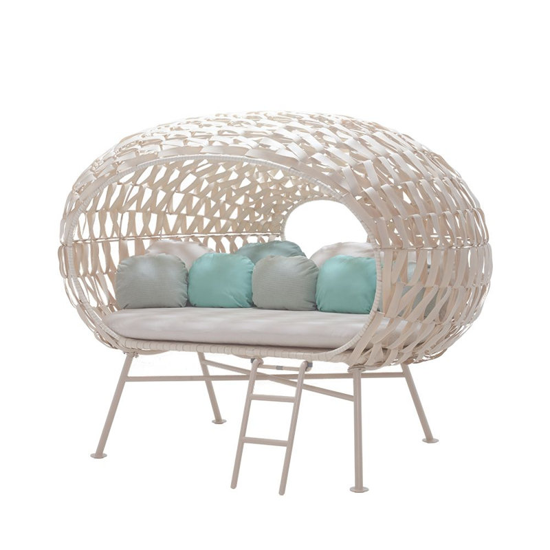 Apollo Outdoor 6 - Seat Patio Daybed, Whitewash, Canvas Canvas