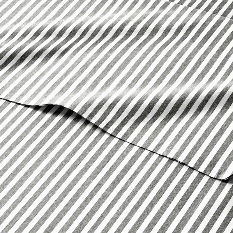 CoolBreeze Comfort 3-Piece Sheet Set - Hotel Luxury Twin Size Sheets. Breathable, Soft, Wrinkle-Free Grey Stripes with Deep Pockets. Oeko-Tex Certified.