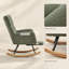 Ensemble chaise berçante et repose-pieds Teddy en tissu vert avec poche de rangement latérale, idéal pour la chambre d'enfant, la chambre à coucher et le salon.