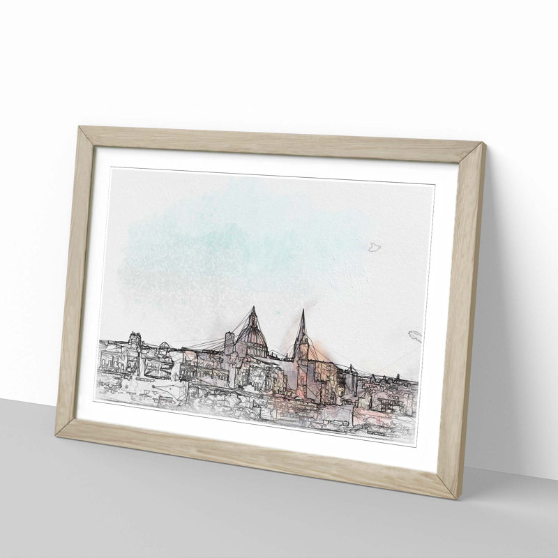 View of Valletta in Malta in Abstract - Picture Frame Graphic Art Print, 40cm H x 60cm W x 2cm D, Oak