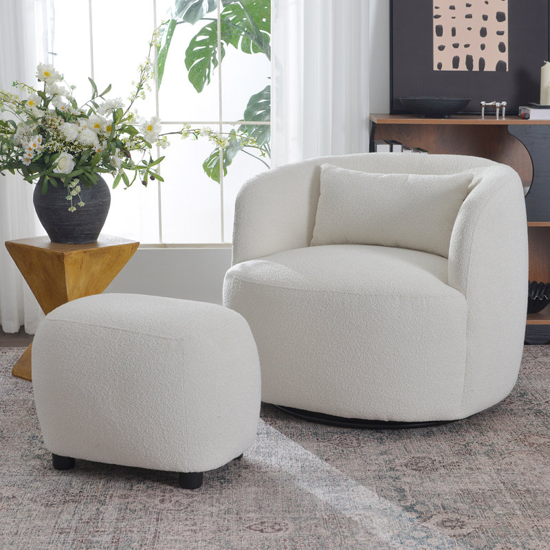  Aria Upholstered Swivel Armchair with Ottoman, Beige