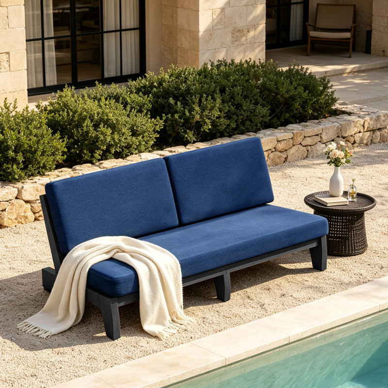 Patio Outdoor Sofa with Cushions, Navy, Black