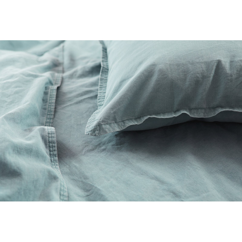 Cotton Solid Colour Duvet Cover Set with Pillow Shams, 155 x 220cm - 1 Pillowcase (80 x 80), Grey/Green