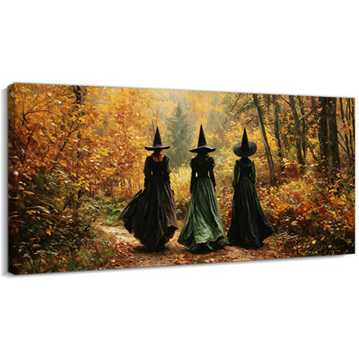 Art mural d'automne d'Halloween, décoration murale de photos d'Halloween, toile d'Halloween de sorcière effrayante, style gothique d'automne chaud, décoration murale de photos de sorcière pour le salon, le vestibule, présentoir saisonnier 16 po x 32 po