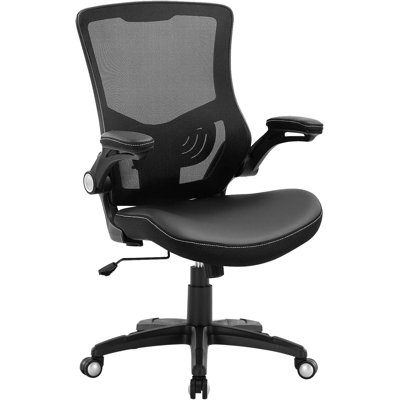 Office Chair Ergonomic Desk Chair, Computer PU Leather Home Office Desk Chair, Mesh Adjustable Lumbar Support Flip-Up Armrests Executive Task Chair -  Inbox Zero, C63574F157594AC3BD0DE024B1BB76AF