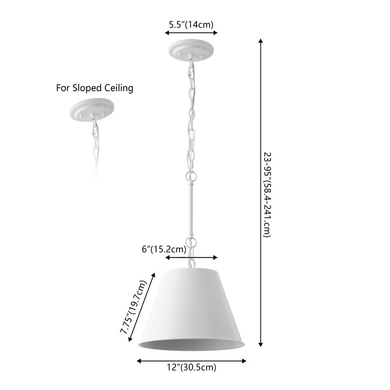 Harper 1-Light Industrial Farmhouse Adjustable Tapered Cone Empire Metal LED Pendant, 95" H x 12" W x 12" D, White