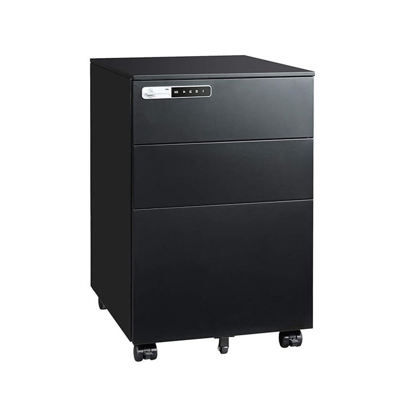 3 Drawer File Cabinet with Combination Lock, Fully Assembled Metal Filling Cabinet Except Wheels, Black