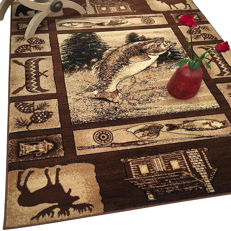 Tapis en polypropylène brun / crème Brad, Rectangle 5 pi x 7 pi