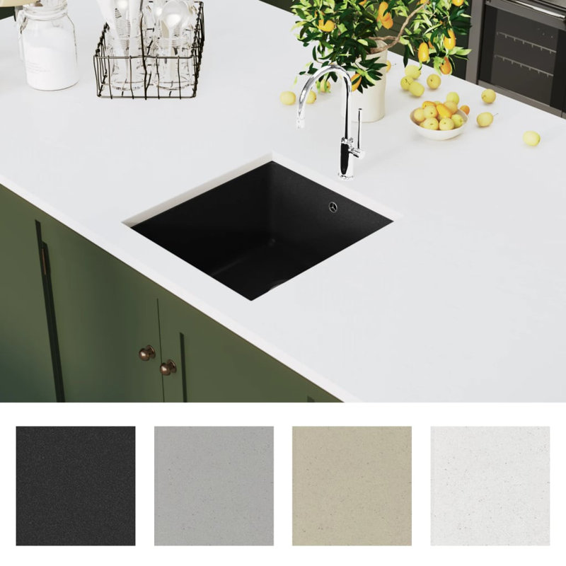 vidaXL Granite Kitchen Sink Single Basin Black, Black