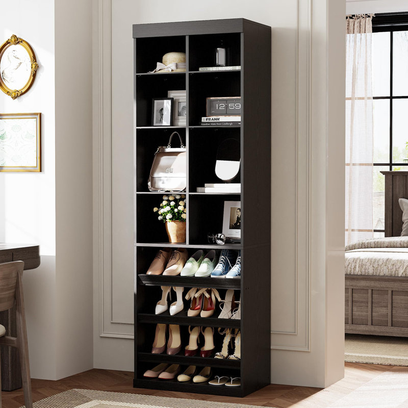 20-Pair Shoe Cabinet with Shelves and Cubbies, Black