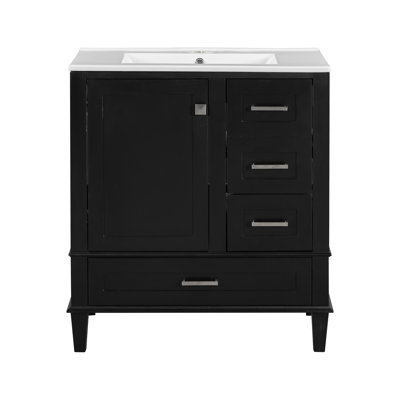 Ensemble de meuble-lavabo moderne avec lavabo 30 po, meuble-lavabo moderne avec porte à fermeture douce et 3 tiroirs, structure en bois massif