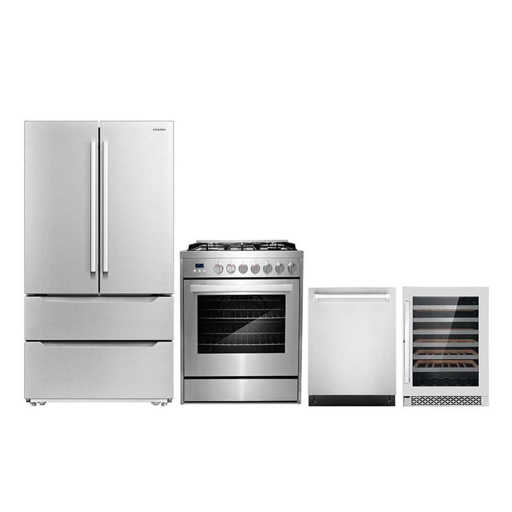 Cosmo 4 Piece Kitchen Appliance Package With French Door Refrigerator 