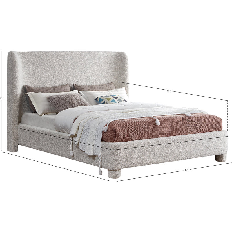 Ivyann Boucle Fabric Upholstered Panel Bed, King, Cream Boucle Fabric