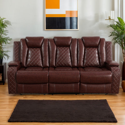 83" Breathable Leather Power Reclining Sofa with Wireless Chargers and Blue LED Light