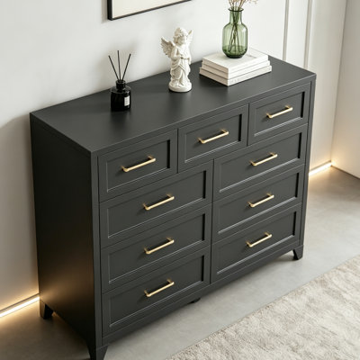 Steel 9-Drawer Tall Dresser with Smooth Gliding Drawers & Anti-Tipping Device, Space-Saving Storage Cabinet for Bedroom, Living Room, Entryway – Black