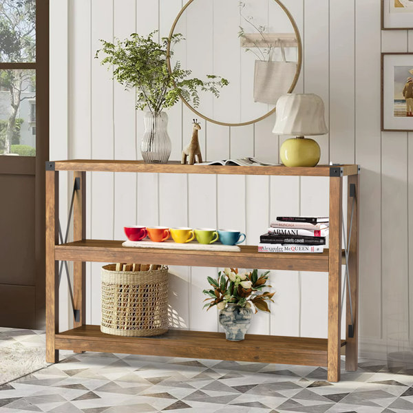 Solid Wood Console Table Classic Entryway Table with 2 Storage Shelf 3  Drawers