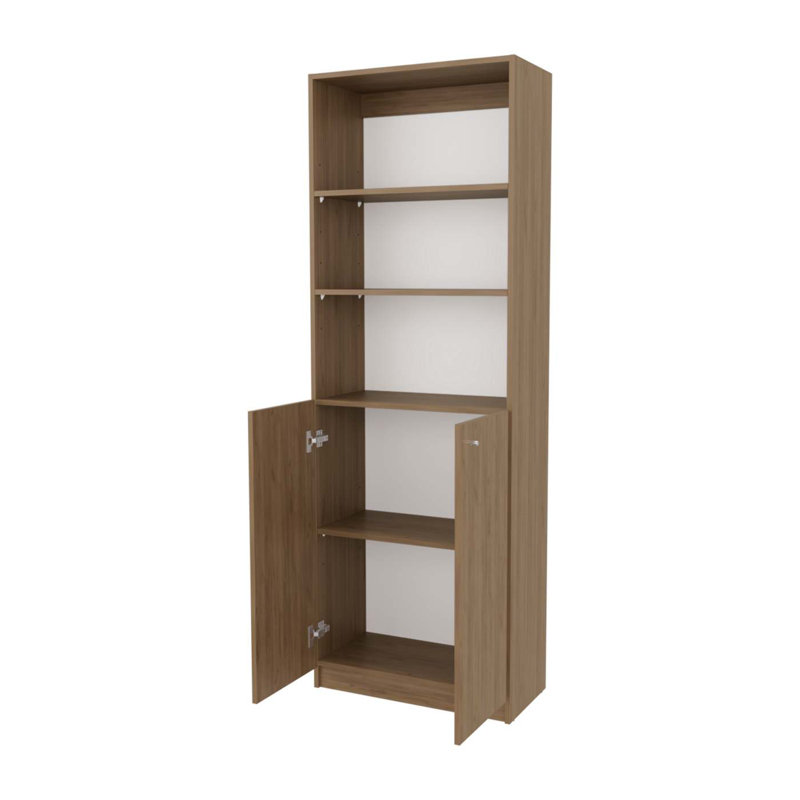 Bibliothèque à 2 portes en chêne naturel et blanc avec rangement ouvert