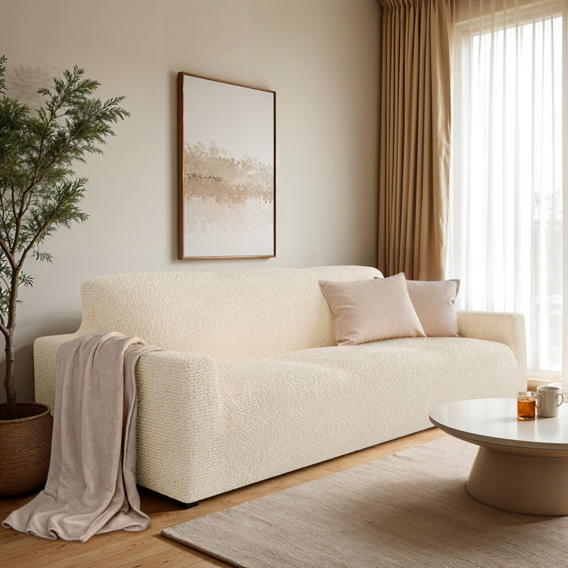 Stretchy Slipover for Sofa – Easy to Clean & Durable - Comfort Collection, Cream, 35" H x 85" W x 40" D