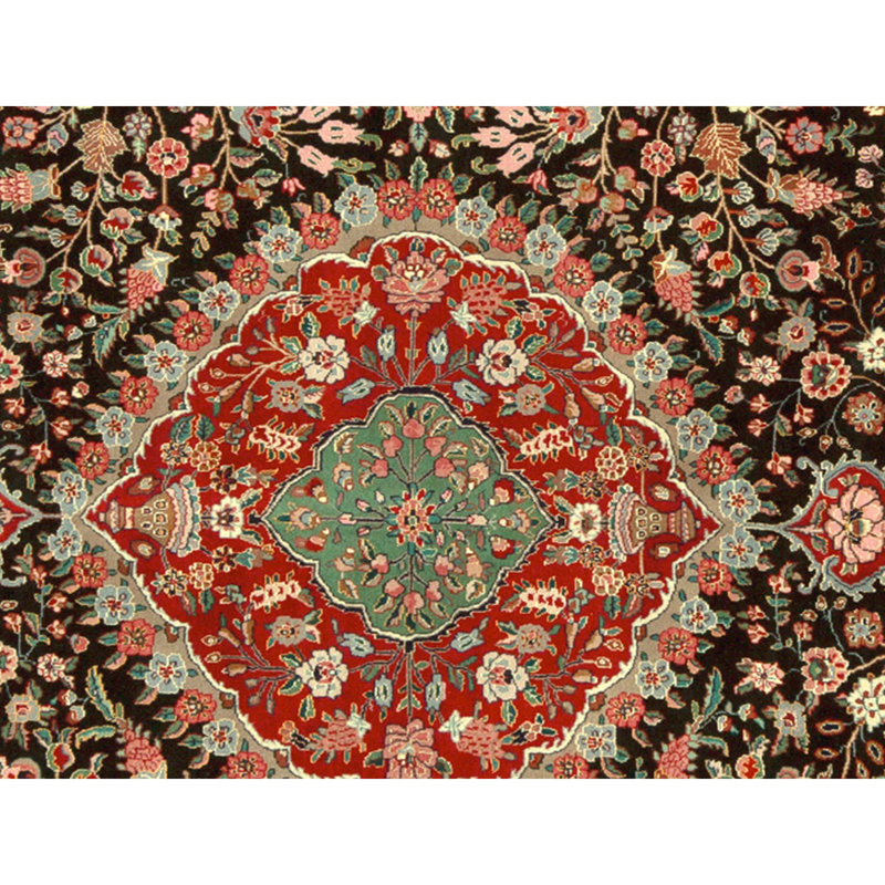 Tapis noir et rouge noué à la main de haute qualité