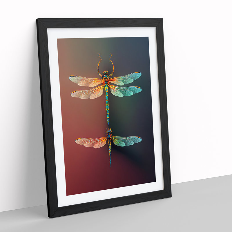 Charming Dragonflies - Single Picture Frame Print, Black, 64cm H x 46cm W x 2cm D