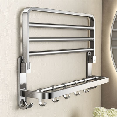 Stainless Steel No-drill Towel Rack, 50cm Foldable Bathroom Towel Holder For Wall And Door