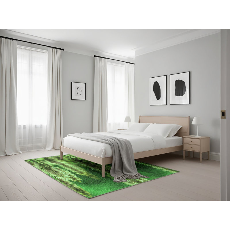 Tapis floral en laine vert, Rectangle 5 pi x 7 pi
