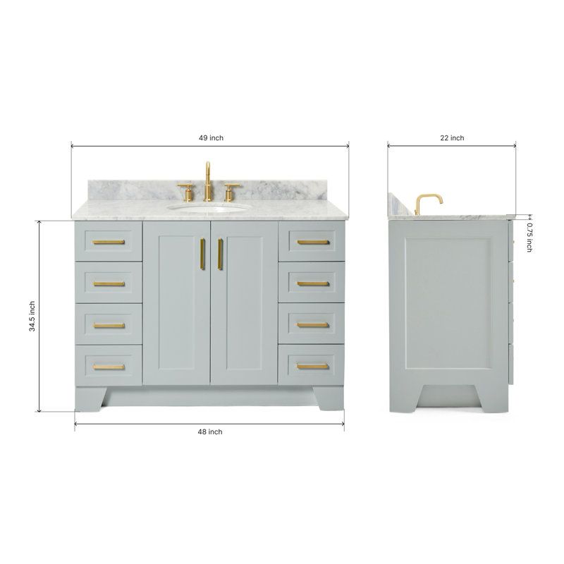 ARIEL TAYLOR 49 IN SINGLE RECTANGLE SINK VANITY, 54", Oval, Gray