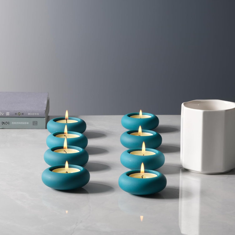 Peacock Blue Handmade Pebble Tealight Candle Holders Set Of 8