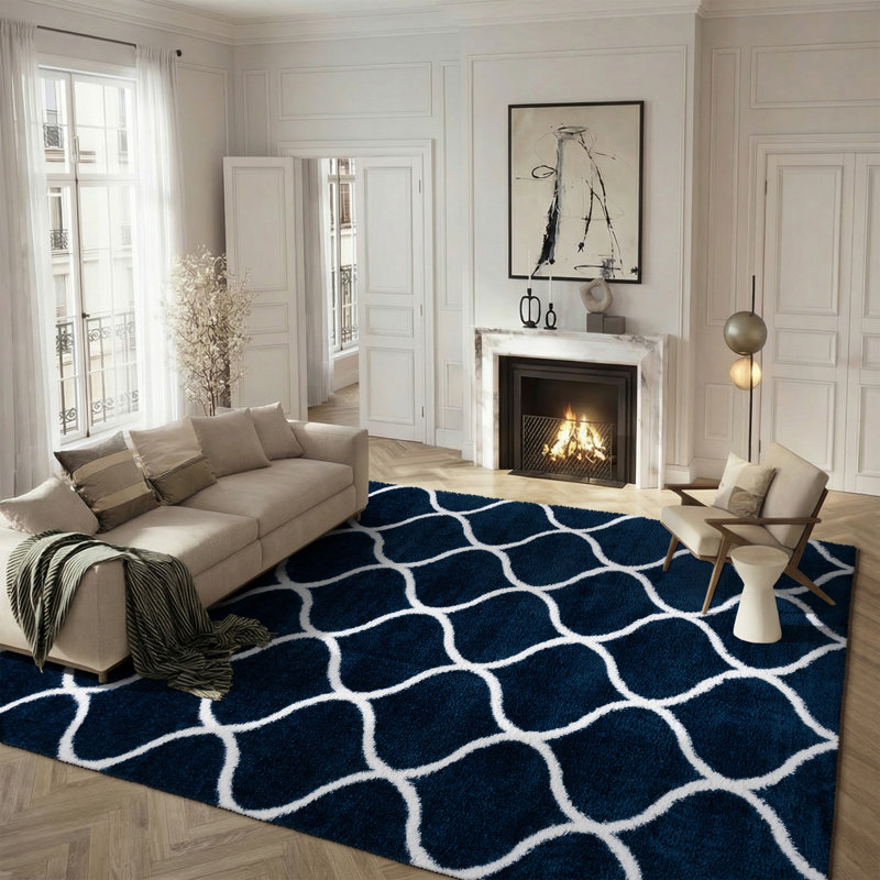 Geometric Power Loom Navy/White Area Rug, Rectangle 8' x 10'