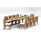 11 Pcs Grade-A Teak Wood Dining Set: 118" Double Extension Oval Table And 10 Giva Armless Chairs #11GV2600