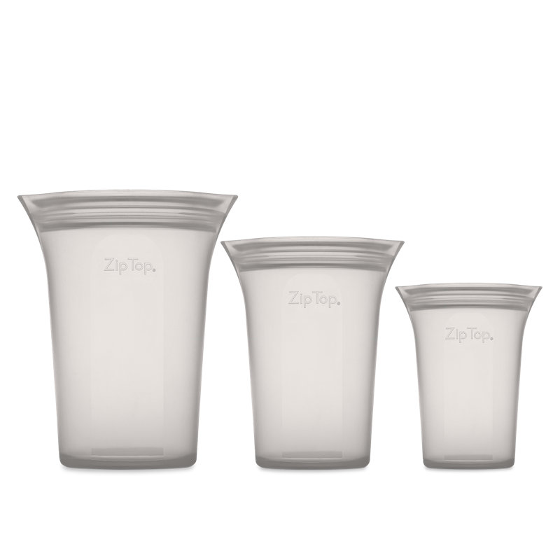 Zip Top Reusable Food Storage Bags | 3 Cup Set [Gray] | Microwave, Dishwasher and Freezer Safe, Gray