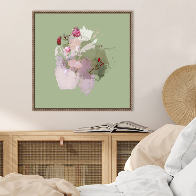 «Flowering Heart Pale Olive» par Miriam Stayte, reproduction d'art sur toile encadrée