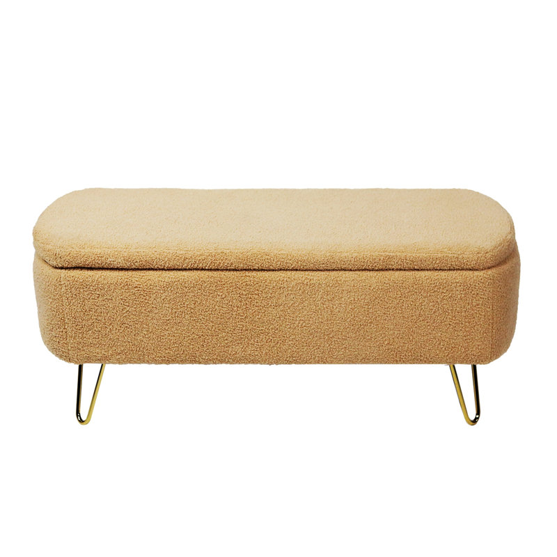 Narding 39.37"faux fur Storage Bench with Gold Legs for Living Room Bedroom, Camel