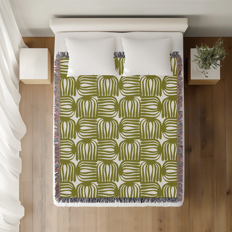 Jeté en coton Hami, Chartreuse, 50 x 60