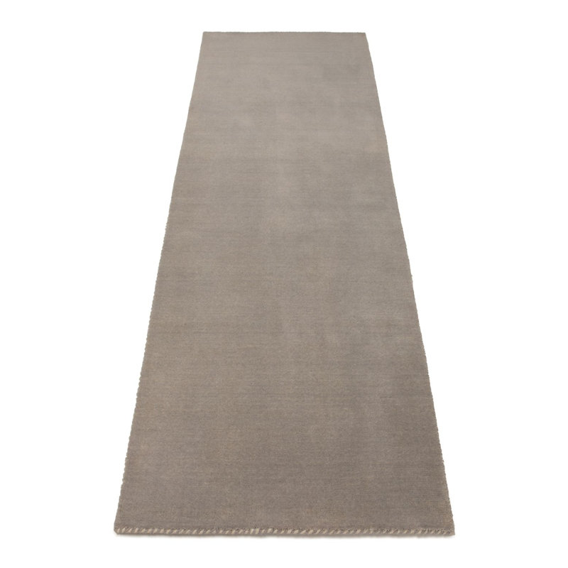 Solid Colour Wool Hand Woven Area Rug, Light gray, Runners 80 x 300 cm