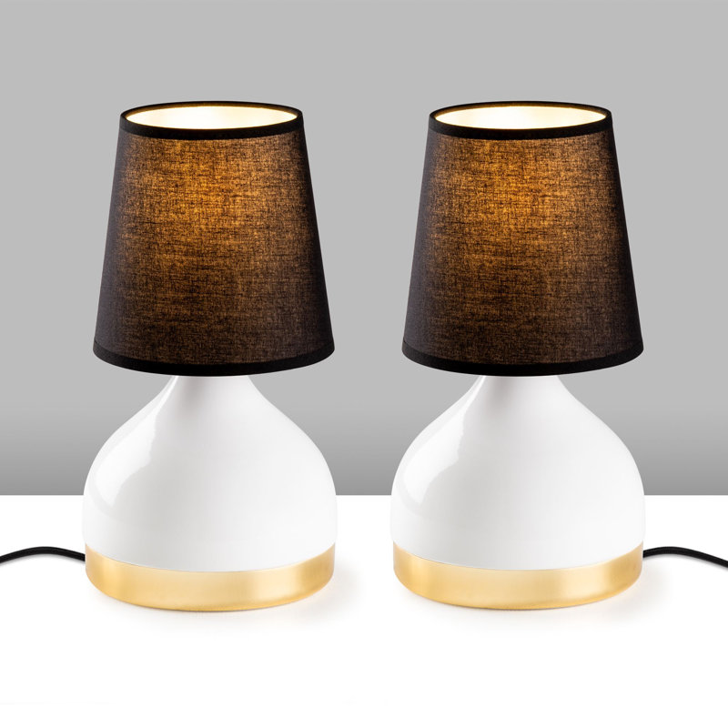 Elegant Table Lamp Set (2 Pieces), Metal Body with Fabric Cap, 6.7 x 6.7 x 13.0 inches | Ø5.5 x 6.3 inches Cap | Max 40W E27 Socket, Stylish Black & White Design, Perfect for Living Room & Bedroom Décor