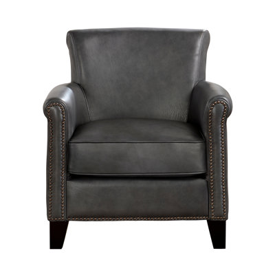 Classic Gray Accent Piece, Solid Wood Base, Pocket Coil Support, 24" Seat Depth Item Style Seat, Structure, High Foam Padding, Split Leather Back
