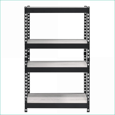 Bibliothèque industrielle à 4 niveaux avec tablettes réglables | Naturel + noir | Bois et métal