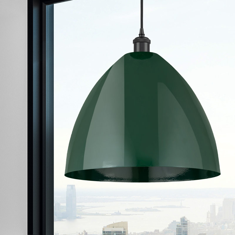 Luminaire suspendu conique 1 lumière, Vert, Noir mat