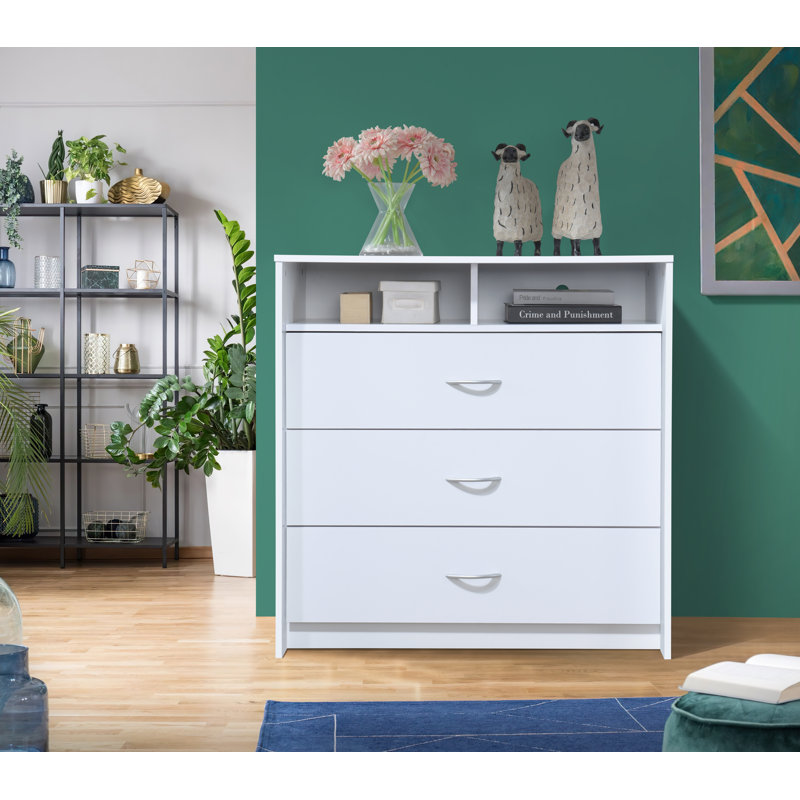 Commode 3 tiroirs Albury, Blanc