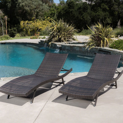 Relaxing Outdoor Chaise Lounge - , Iron, 80.56In Deep X 27.77In Wide Chair Pe Lounges With Adjustable Seat 600Lb Capacity, 2Pcs, Brown Multi