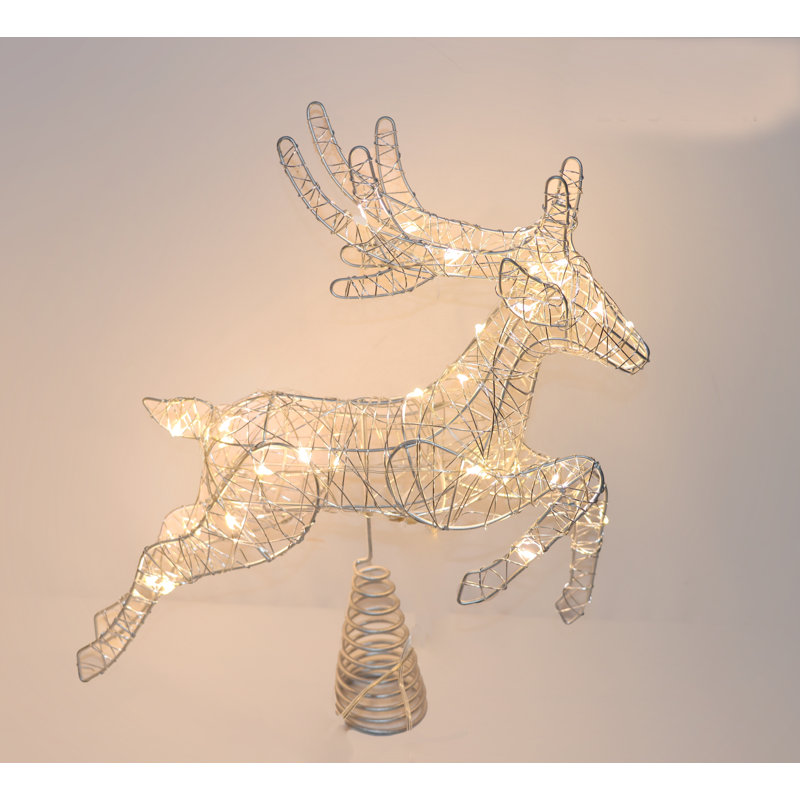 LED Lighted Reindeer Christmas Tree Topper - 13" - Warm White Lights, Silver
