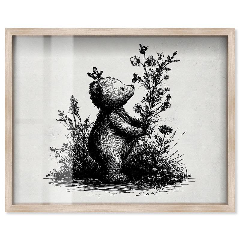 «Botanist Bear Shadowbox» par Art Remedy, H 25 po x l 31 po, Crème, crème